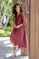 Cotton dress, 'Chiang Mai Chic' - Burgundy Tunic-Style Dress from Thailand