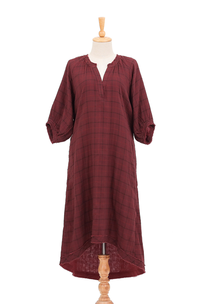 Cotton dress, 'Chiang Mai Chic' - Burgundy Tunic-Style Dress from Thailand