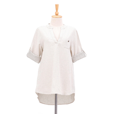 Cotton tunic, 'Lamphun Lady' - Ivory Dot Print Cotton Tunic