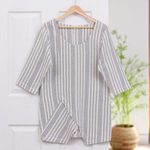 Cotton tunic, 'Noble Lines in Blue' - Artisan Crafted Cotton Tunic