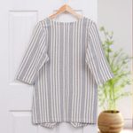 Cotton tunic, 'Noble Lines in Blue' - Artisan Crafted Cotton Tunic