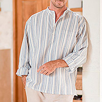 Men's Striped Cotton Pullover Shirt,'Winter Stripes'