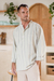 Men's cotton shirt, 'Celadon Stripes' - Men's Striped Long-Sleeve Shirt