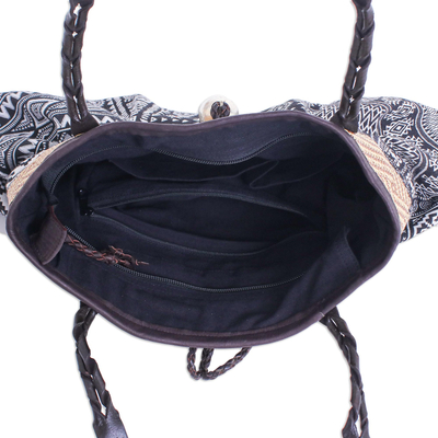 Cotton blend shoulder bag, 'Breathe Easy in Black' - Black and White Cotton Blend Shoulder Bag
