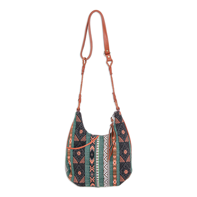 Leather-Accented Sling Bag with Geometric Motif