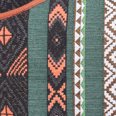 Bolso bandolera de mezcla de algodón con detalles de cuero - Bolso bandolera con detalles de cuero y motivo geométrico
