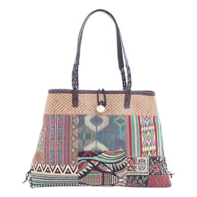 Cotton Blend and Leather Accented Shoulder Bag