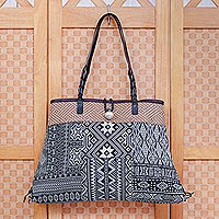 Cotton blend shoulder bag, 'Shopping Day in Black' - Cotton Blend Geometric-Motif Shoulder Bag