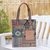 Cotton blend tote bag, 'Happy Day in Green' - Cotton Blend and Leather Accented Tote Bag