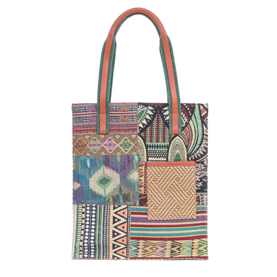 Cotton Blend and Leather Accented Tote Bag