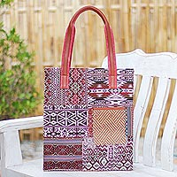 Cotton blend tote bag, 'Happy Day in Red' - Cotton Blend Patchwork Tote Bag