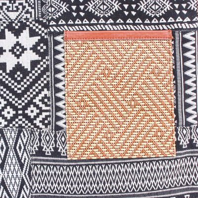 Cotton blend tote bag, 'Happy Day in Black' - Cotton Blend Geometric-Motif Tote Bag