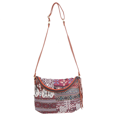 Leather Accented Cotton Patchwork Sling Bag
