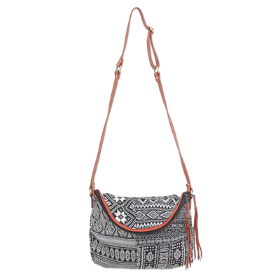 Leather Accented Cotton Blend Sling Bag