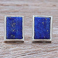 Lapis lazuli stud earrings, 'Ocean Trench' - Handmade Lapis Lazuli and Sterling Silver Stud Earrings