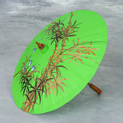 Handbemalter Sonnenschirm aus Baumwolle und Bambus - Handbemalter Sonnenschirm aus Baumwolle mit Vogelmotiv
