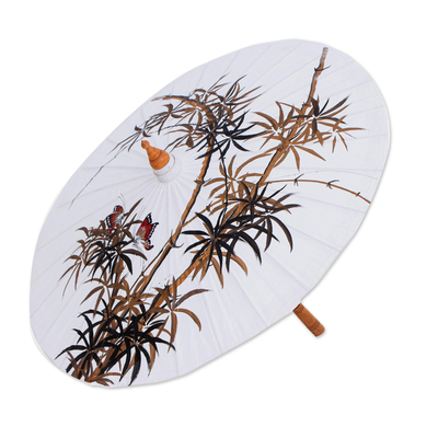 Hand-painted cotton and bamboo parasol, 'Waving in the Wind' - Hand-Painted Decorative Cotton Parasol from Thailand