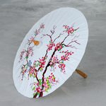 Hand-painted cotton and bamboo parasol, 'Blossom Season' - Hand-Painted Cotton Tree-Motif Parasol