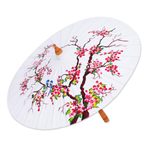 Hand-painted cotton and bamboo parasol, 'Blossom Season' - Hand-Painted Cotton Tree-Motif Parasol