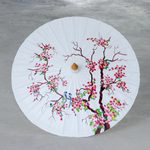 Hand-painted cotton and bamboo parasol, 'Blossom Season' - Hand-Painted Cotton Tree-Motif Parasol