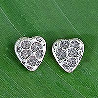 Silver stud earrings, 'Mini Cream' - Karen Silver Heart-Motif Stud Earrings