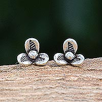 Silver stud earrings, 'Petite Garden'