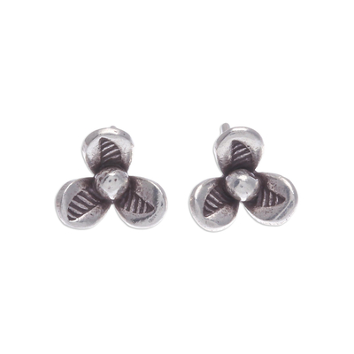 Silver stud earrings, 'Petite Garden' - Karen Silver Floral-Motif Stud Earrings