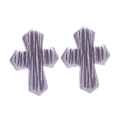 Karen Silver Cross-Motif Button Earrings