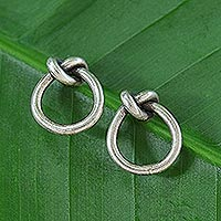 Silver button earrings, 'Forever Knot'