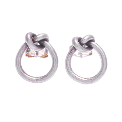 Silver button earrings, 'Forever Knot' - Karen Silver Infinity Knot Button Earrings