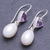 Cultured pearl and amethyst dangle earrings, 'Purple Sea' - Cultured Pearl and Amethyst Dangle Earrings (image 2b) thumbail