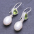 Cultured pearl and peridot dangle earrings, 'Spring Green Sea' - Cultured Pearl and Peridot Dangle Earrings (image 2b) thumbail