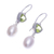 Cultured pearl and peridot dangle earrings, 'Spring Green Sea' - Cultured Pearl and Peridot Dangle Earrings (image 2c) thumbail