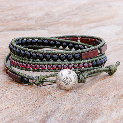 Multi-gemstone wrap bracelet, 'Cool Treasure' - Thai Jasper and Agate Beaded Wrap Bracelet
