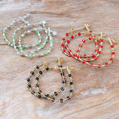 Beaded bracelets, 'Warm Rain' (set of 8) - Silver-Plated Brass Beaded Bracelets (Set of 8)