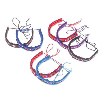 Cotton blend wristband bracelets, 'Tribal Friendship' (set of 7) - Cotton Blend Geometric Wristband Bracelets (Set of 7)