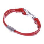 Leather pendant bracelet, 'Cool Infinity in Red' - Red Leather Unisex Pendant Bracelet