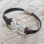 Leather pendant bracelet, 'Cool Infinity in Brown' - Brown Leather Unisex Pendant Bracelet