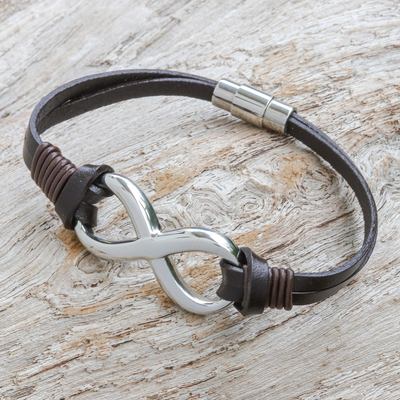 Leather pendant bracelet, Cool Infinity in Brown