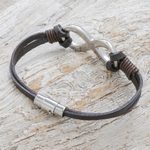 Leather pendant bracelet, 'Cool Infinity in Brown' - Brown Leather Unisex Pendant Bracelet