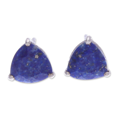 Faceted Lapis Lazuli and Sterling Silver Stud Earrings