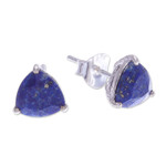 Lapis lazuli stud earrings, 'Winter Shine' - Faceted Lapis Lazuli and Sterling Silver Stud Earrings