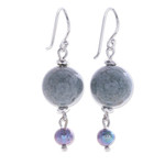 Multi-gemstone dangle earrings, 'Cool Magic' - Thai Jade and Cultured Pearl Dangle Earrings