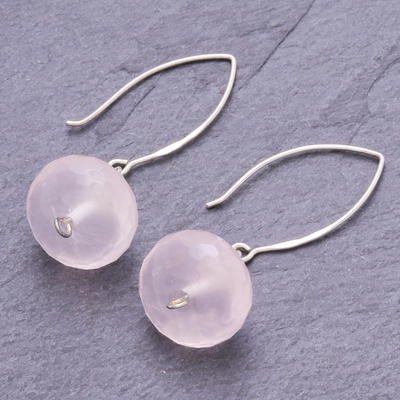 Rose quartz and cultured pearl dangle earrings, 'Pink Nimbus' - Rose Quartz and Cultured Freshwater Dangle Earrings