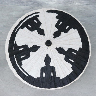 Handbemalter Sonnenschirm aus Papier und Bambus - Handbemalter Papierschirm mit Buddha-Motiv