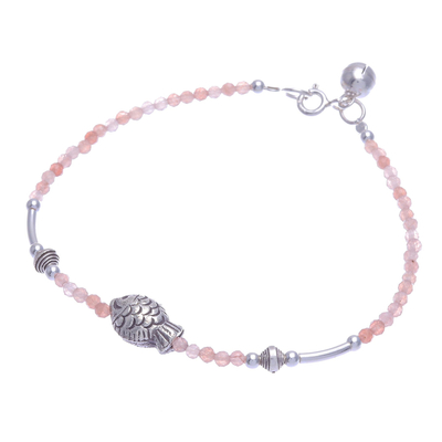 Sunstone pendant bracelet, 'Singing Waters in Pink' - Sunstone and Karen Silver Pendant Bracelet