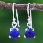 Lapis lazuli dangle earrings, 'Dewy Blue' - Lapis Lazuli and Sterling Silver Dangle Earrings