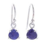 Lapis lazuli dangle earrings, 'Dewy Blue' - Lapis Lazuli and Sterling Silver Dangle Earrings