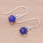 Lapis lazuli dangle earrings, 'Dewy Blue' - Lapis Lazuli and Sterling Silver Dangle Earrings