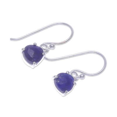 Lapis lazuli dangle earrings, 'Dewy Blue' - Lapis Lazuli and Sterling Silver Dangle Earrings